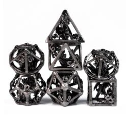 Retro Hollow Metal DND Silver Look Dice Set （Dragon）