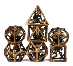 Retro Hollow Metal DND Gold Look Dice Set (Dragon）